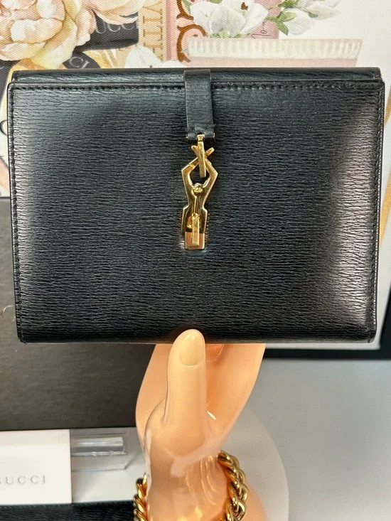 2-Pc GUCCI Jackie Black Leather Bifold Wallet with Checkbook 🖤 - Picture 8 of 17